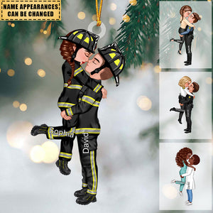 Personalized Christmas Ornament, Couple Portrait, Firefighter, Nurse, Police Officer, Teacher, Gifts by Occupation
