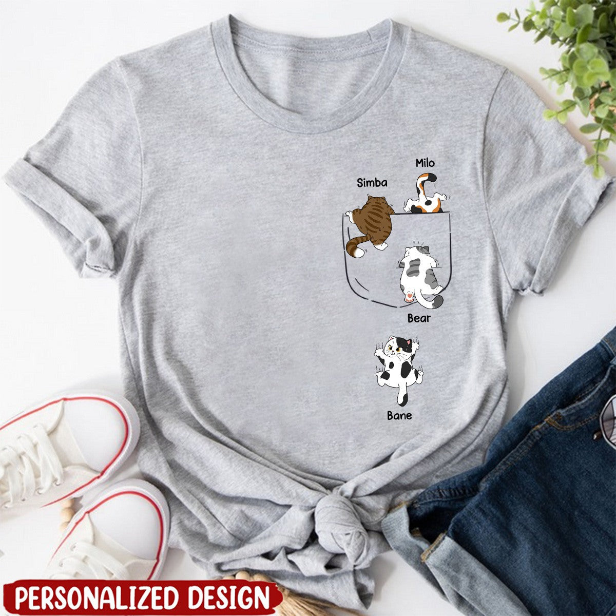 Cute Naughty Cat Climbing Pocket Personalized Shirt