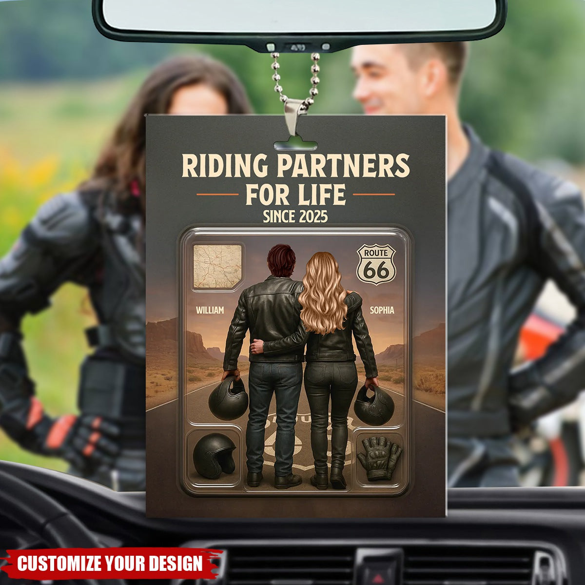 Figure Couple Bikers Riding Partners For Life Personalized Car Ornament