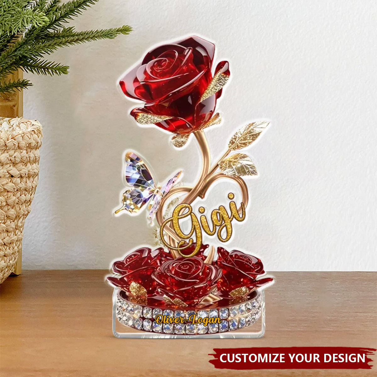 Beautiful Rose For Grandma Mom Personalized Acrylic Block Plaque