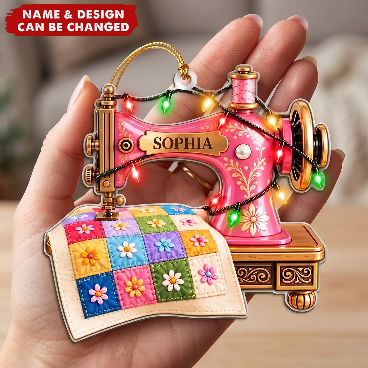 Personalized Sewing Machine Acrylic Ornament , Custom Quilter Christmas Decor