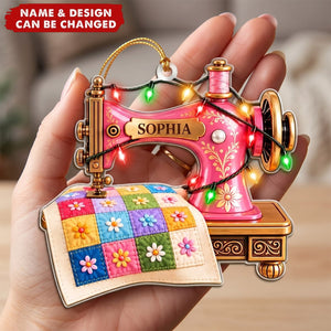 Personalized Sewing Machine Acrylic Ornament , Custom Quilter Christmas Decor