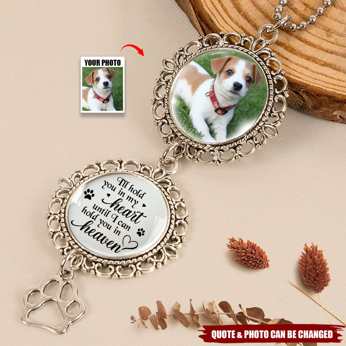 Custom Personalized Dog Memorial Car Hanging Ornament With Charm - Upload Photo - A Piece Of My Heart Lives In Heaven