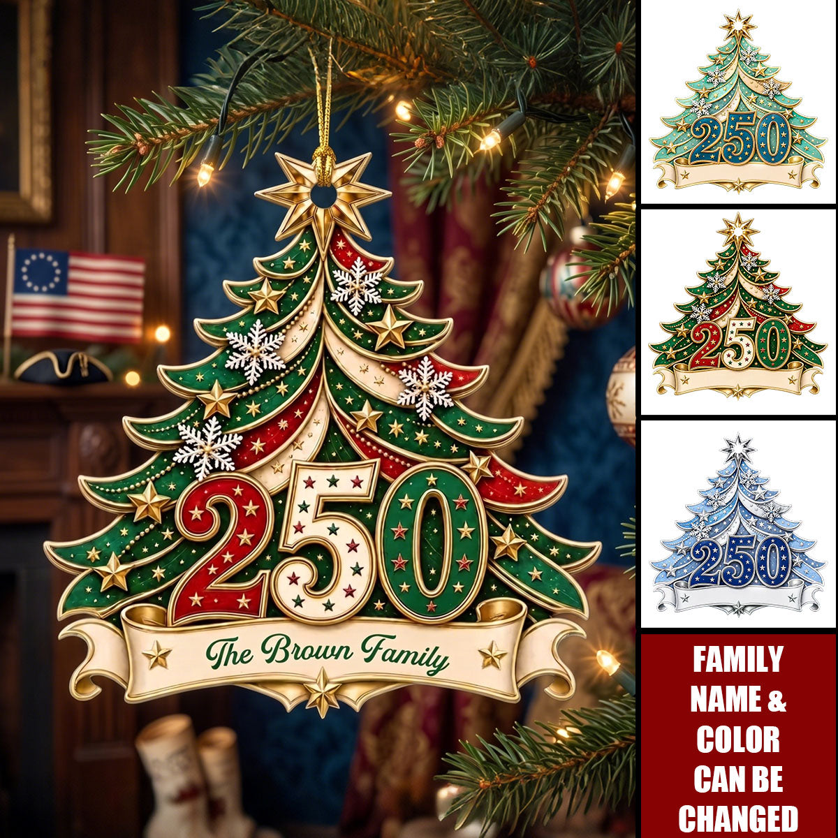 Custom Acrylic Ornament-Personalized America 250th Anniversary Christmas Gifts For Family
