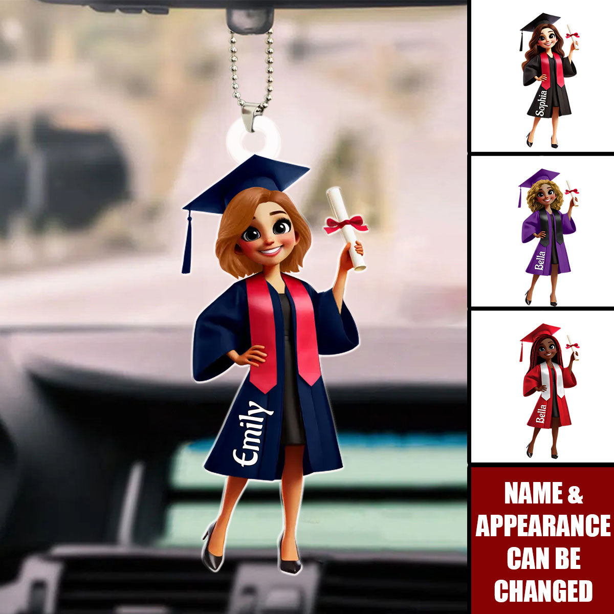 Graduation Cap And Animated Girl, Personalized Acrylic Ornament, Gift For Graduates
