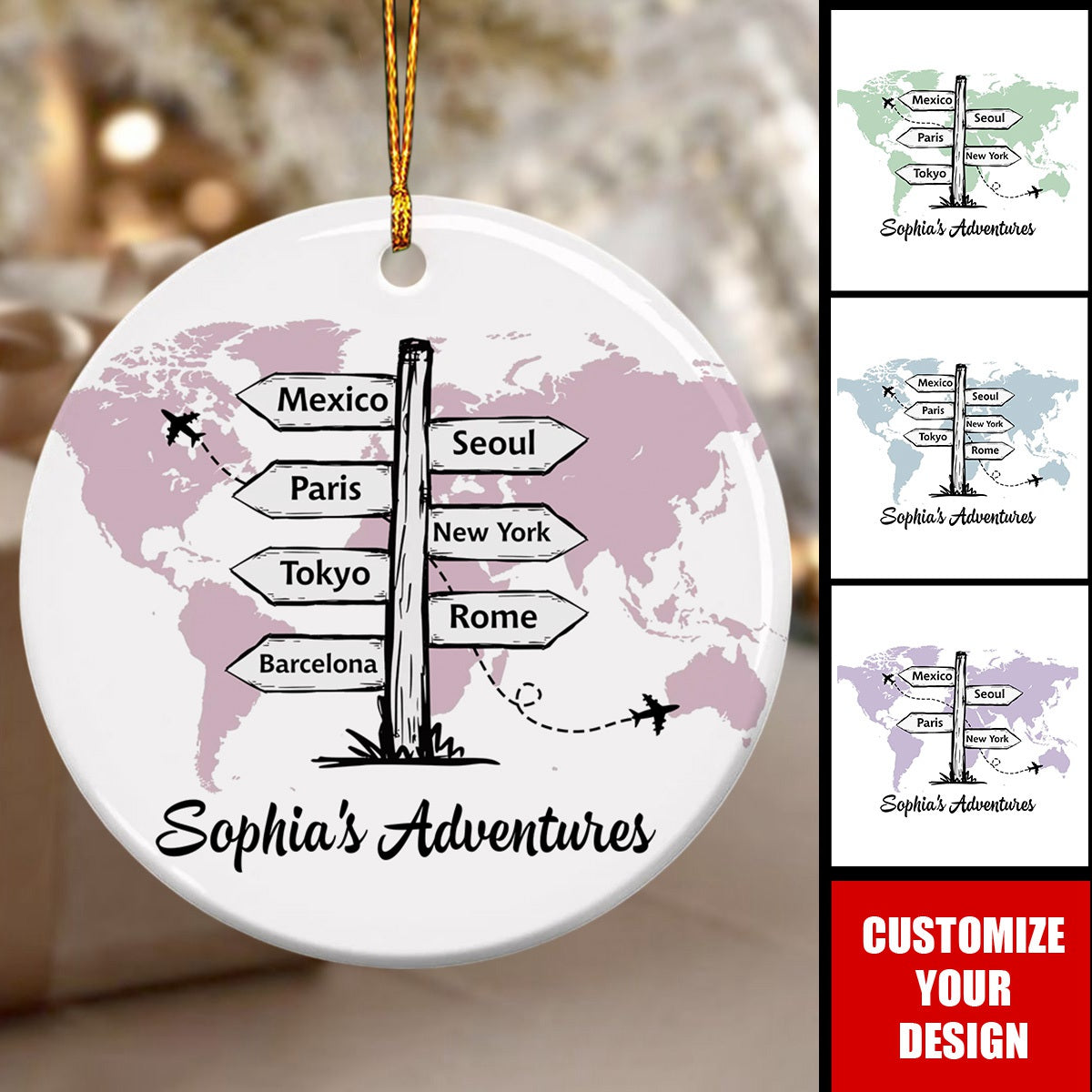 Personalized Ceramic Ornament - Travel All Around The World - Christmas Gift For Family Members