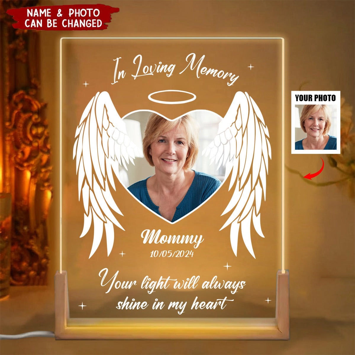 Custom Photo Your Light Will Always Shine In My Heart - Personalized Shaped LED Light