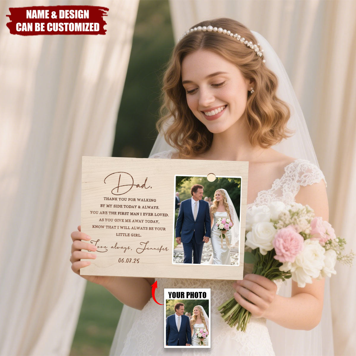 Father of the Bride Gift From Bride - Personalized Photo Frame, Wedding Gift For Dad