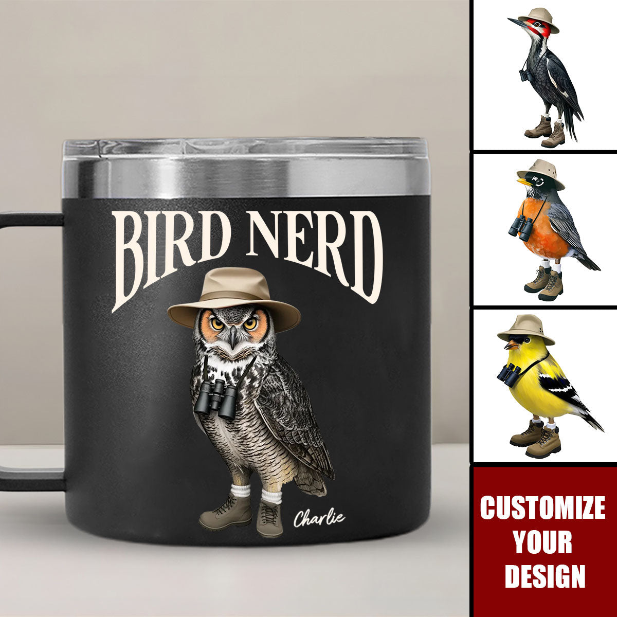Bird Nerd Funny Bird Watcher Personalized Stainless Steel Tumbler With Handle