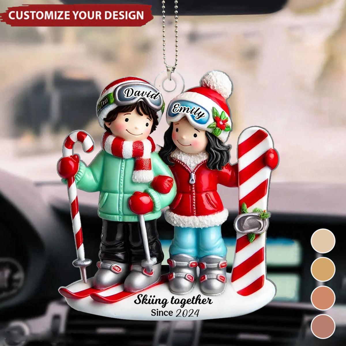 Personalized Ski Couple Car Acrylic Ornament