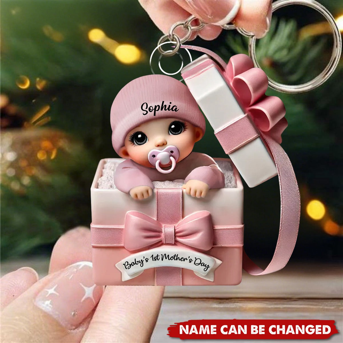 Baby Inside Gift Box Personalized Acrylic Keychain, Lovely Keepsake to Celebrate Baby's First Mother's Day, Gift for New Moms
