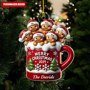 Gingerbread Family In Hot Cocoa Christmas Decor Personalized Acrylic Ornament