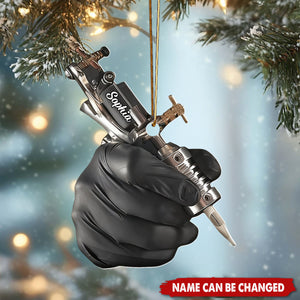 Personalized Tattoo Machine Ornament: Custom Name Acrylic Decor