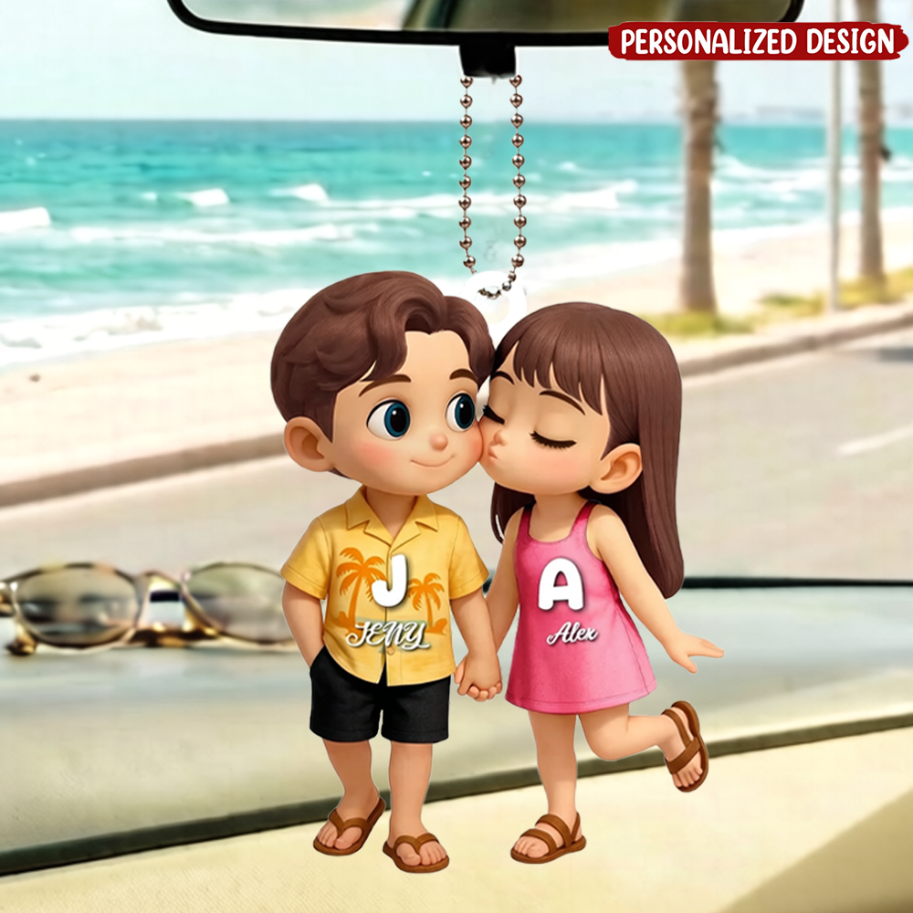 Cute Cartoon Couple Summer Vibe Personalized Acrylic Ornament, Gift for him, Gift for her