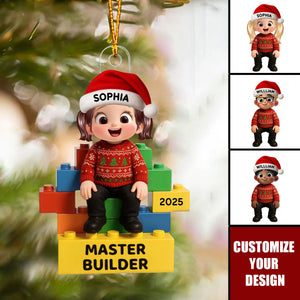 3D Effect Little Kid Master Builder Christmas Personalized Acrylic Ornament
