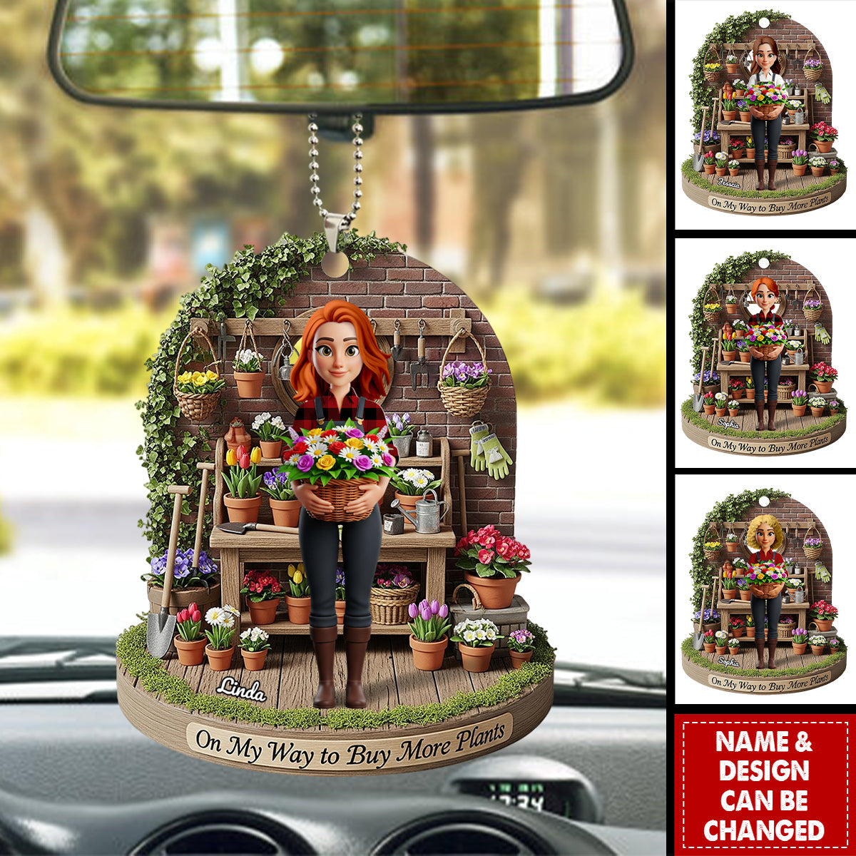 Flower Garden Girl Car Ornament Personalized Gifts For Gardeners