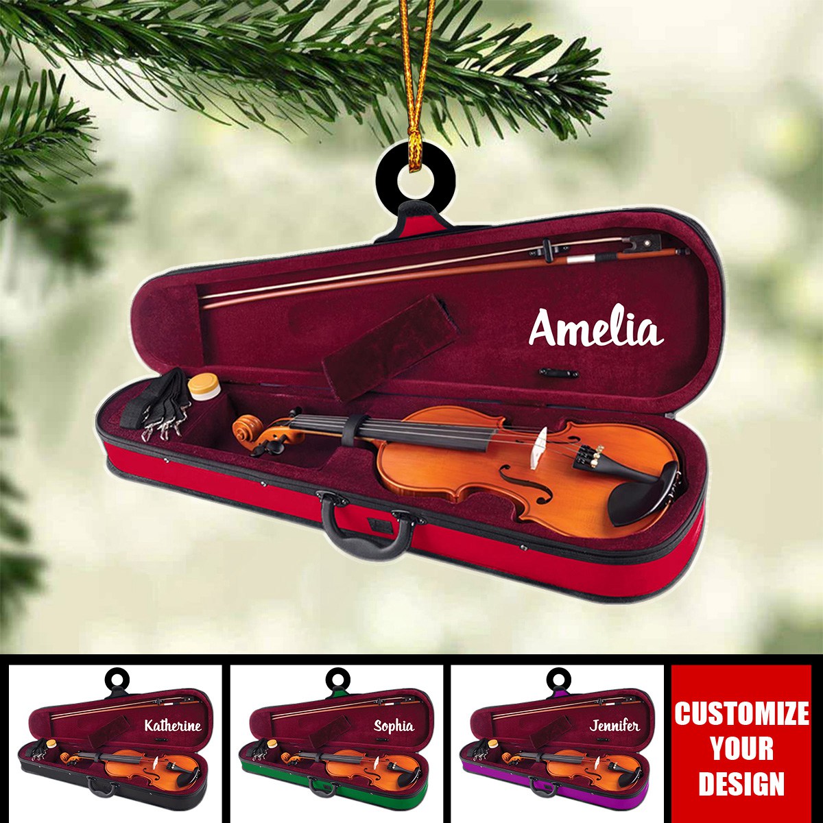Violin Case - Personalized Acrylic Christmas Ornament, Gift For Violinist