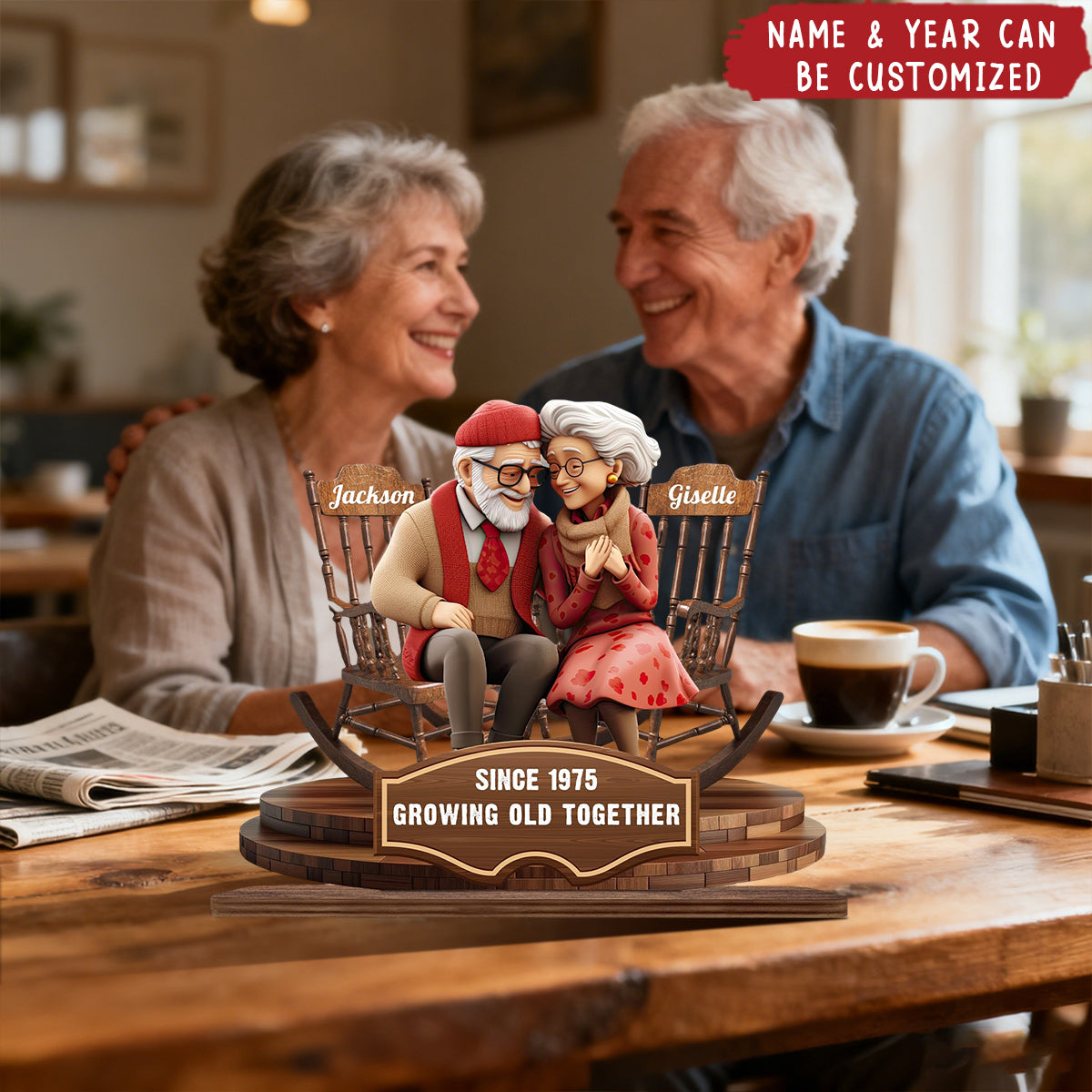 Growing Old Together - Personalized Standing Wooden Plaque, Gift for Husband Wife Anniversary Wedding