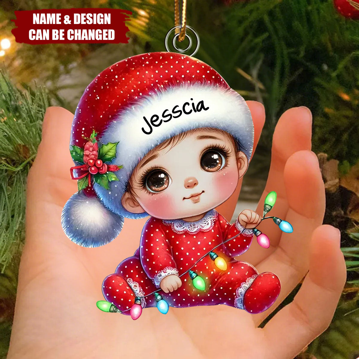 Cute Baby Sitting Personalized Acrylic Custom Shape Ornament, Baby's First Christmas Keepsake
