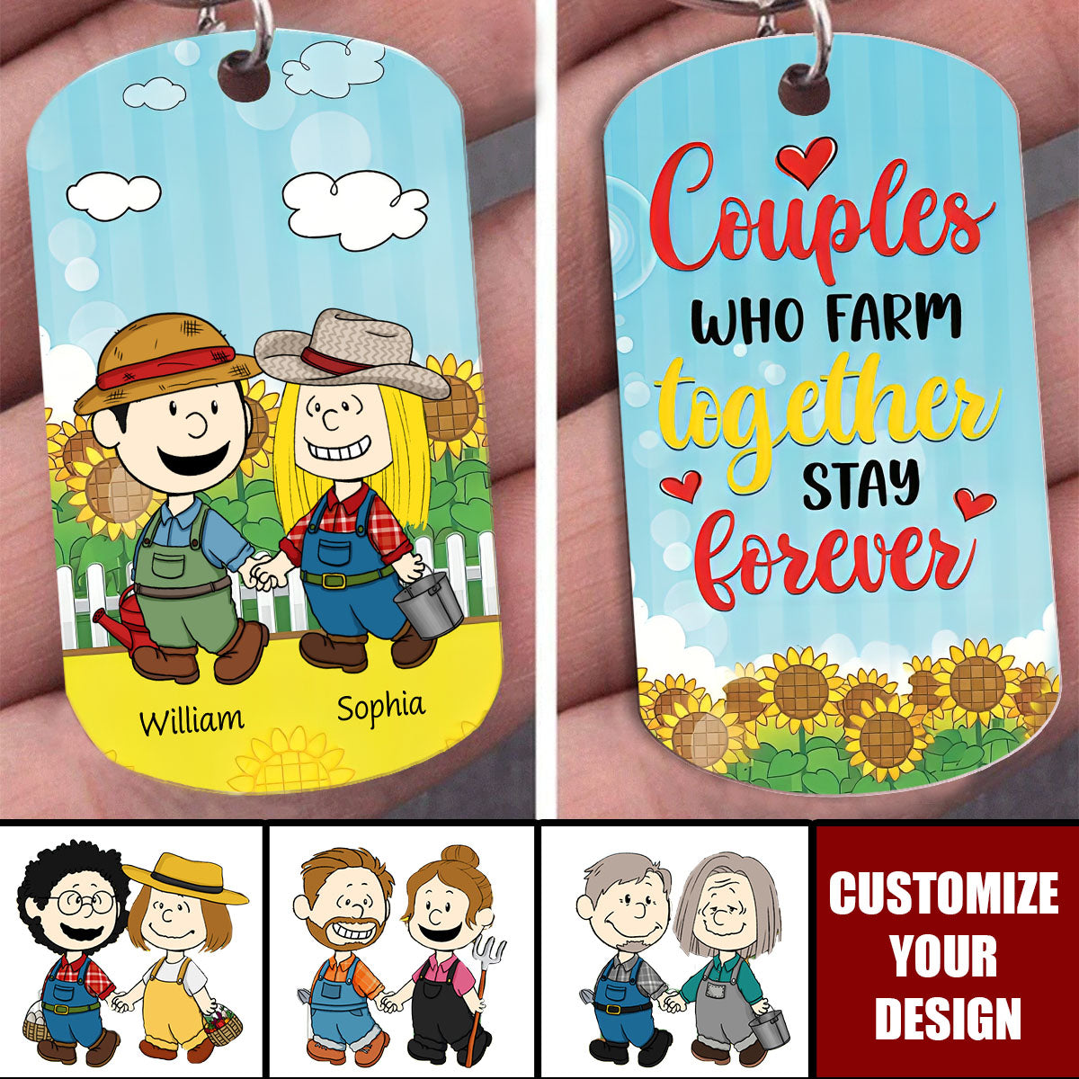 Couples Who Farm Together Stay Forever  - Personalized Keychain, Gifts For Couple Farmer