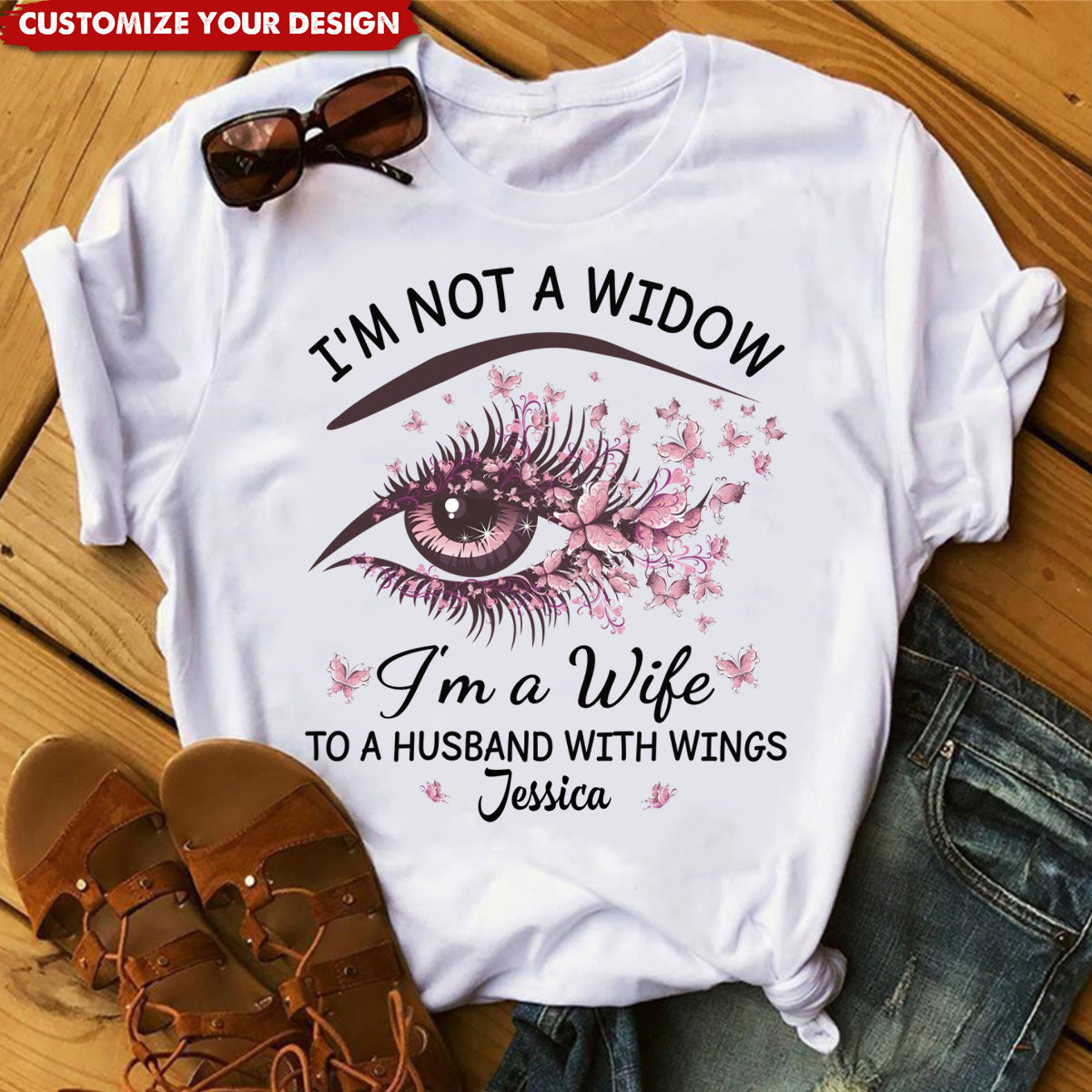I'm A Wife To A Husband With Wings - Memorial  Personalized T-Shirt