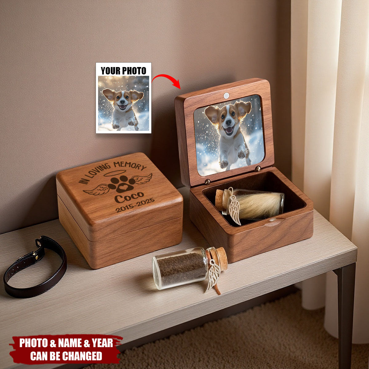 Custom Photo Wooden Fur Memorial Keepsake Box - In Loving Memory