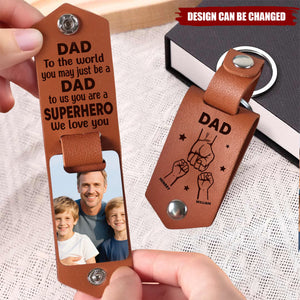 Custom Photo To Us - Family Personalized Custom Engraved Leather Keychain - Father's Day, Gift For Dad, Grandpa
