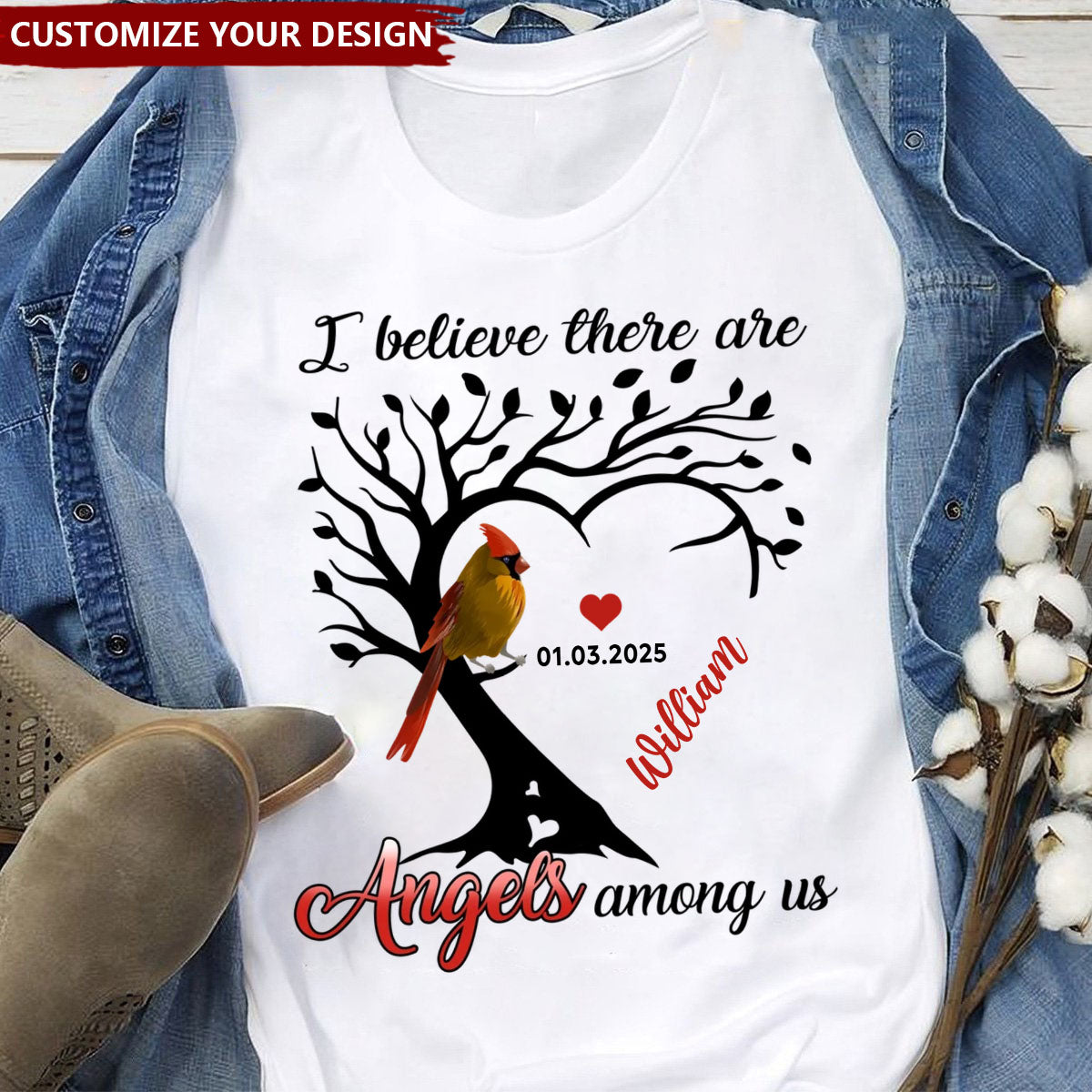 Cardinal Heart Personalized Shirt Memorial Sympathy Shirt