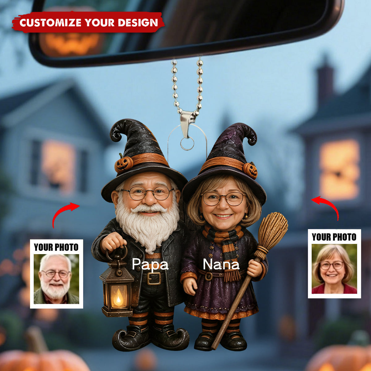 Personalized Grandparents Acrylic Car Ornament, Spooky Family Keepsake