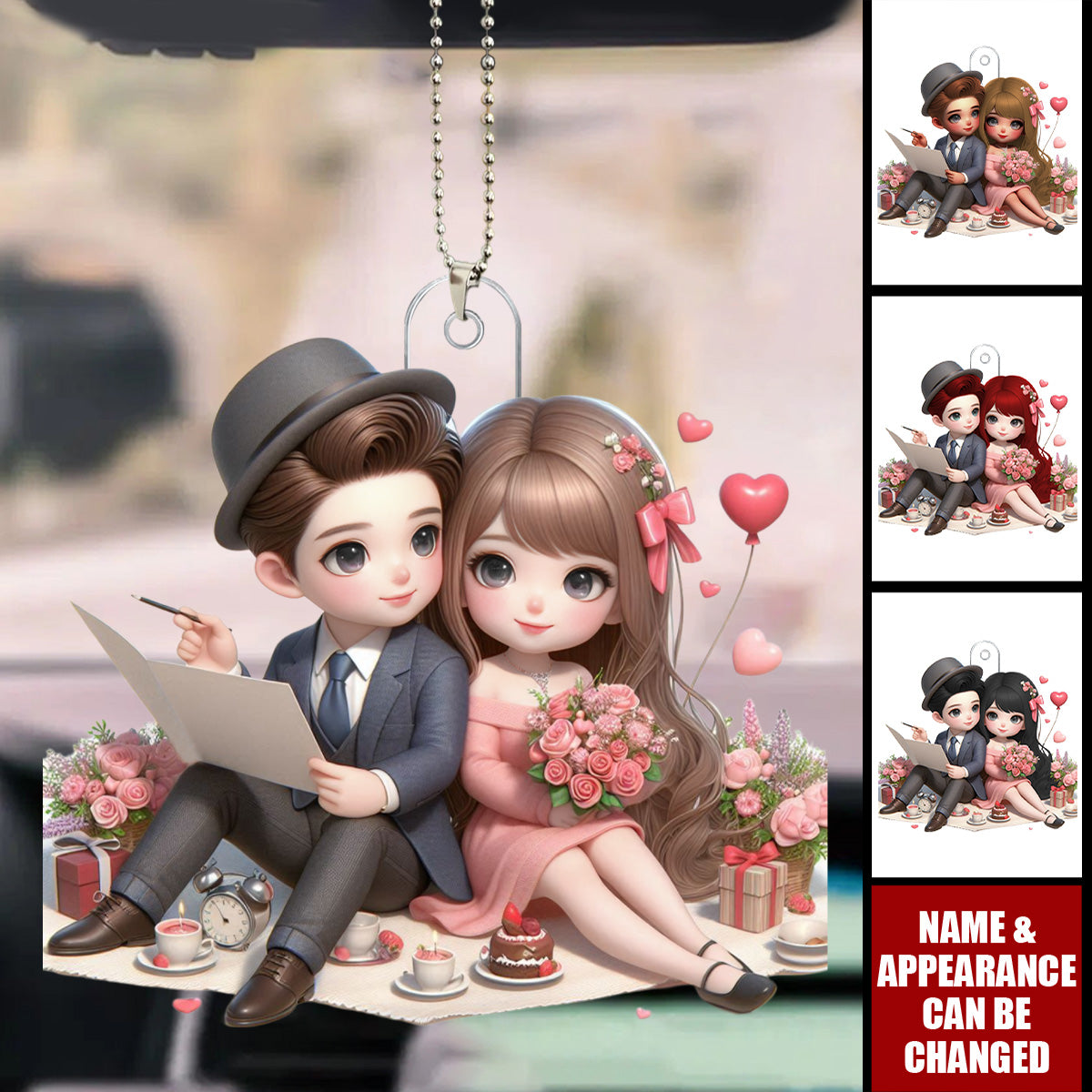 Couples Sitting Together - Valentine‘s Day Gift - Personalized Car Ornament