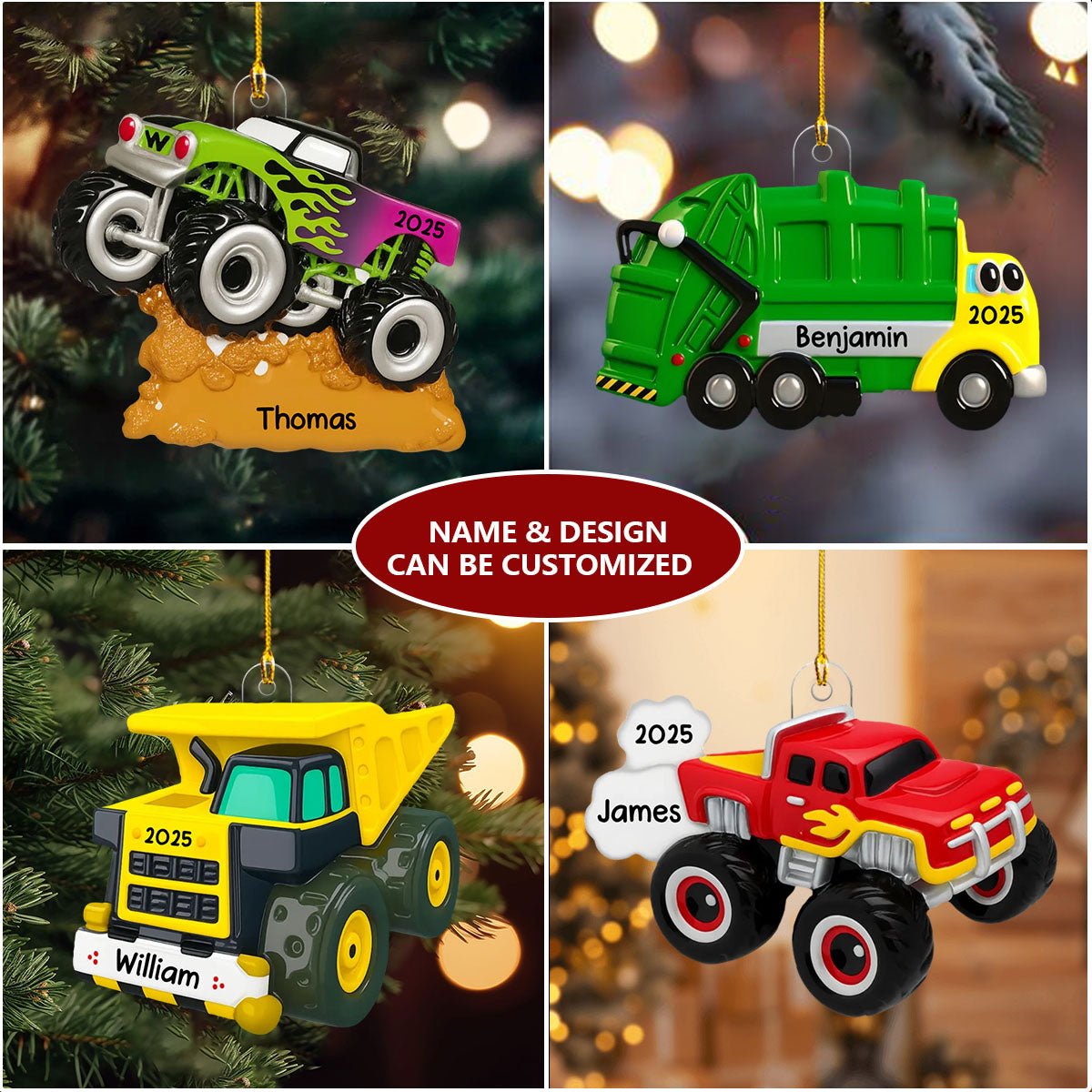 Christmas Truck For Kids Boys Girls - Personalized Acrylic Ornament