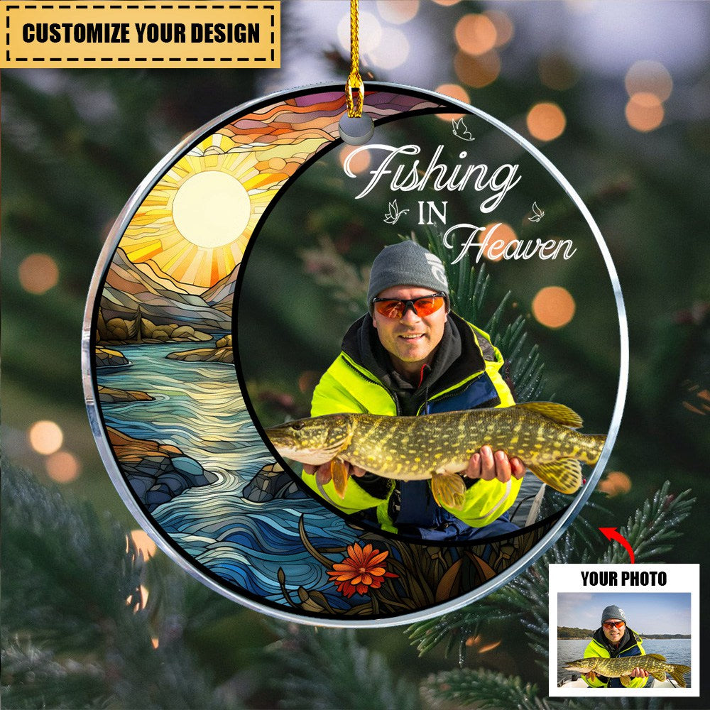 Custom Photo Fishing In Heaven - Personalized Photo Ornament