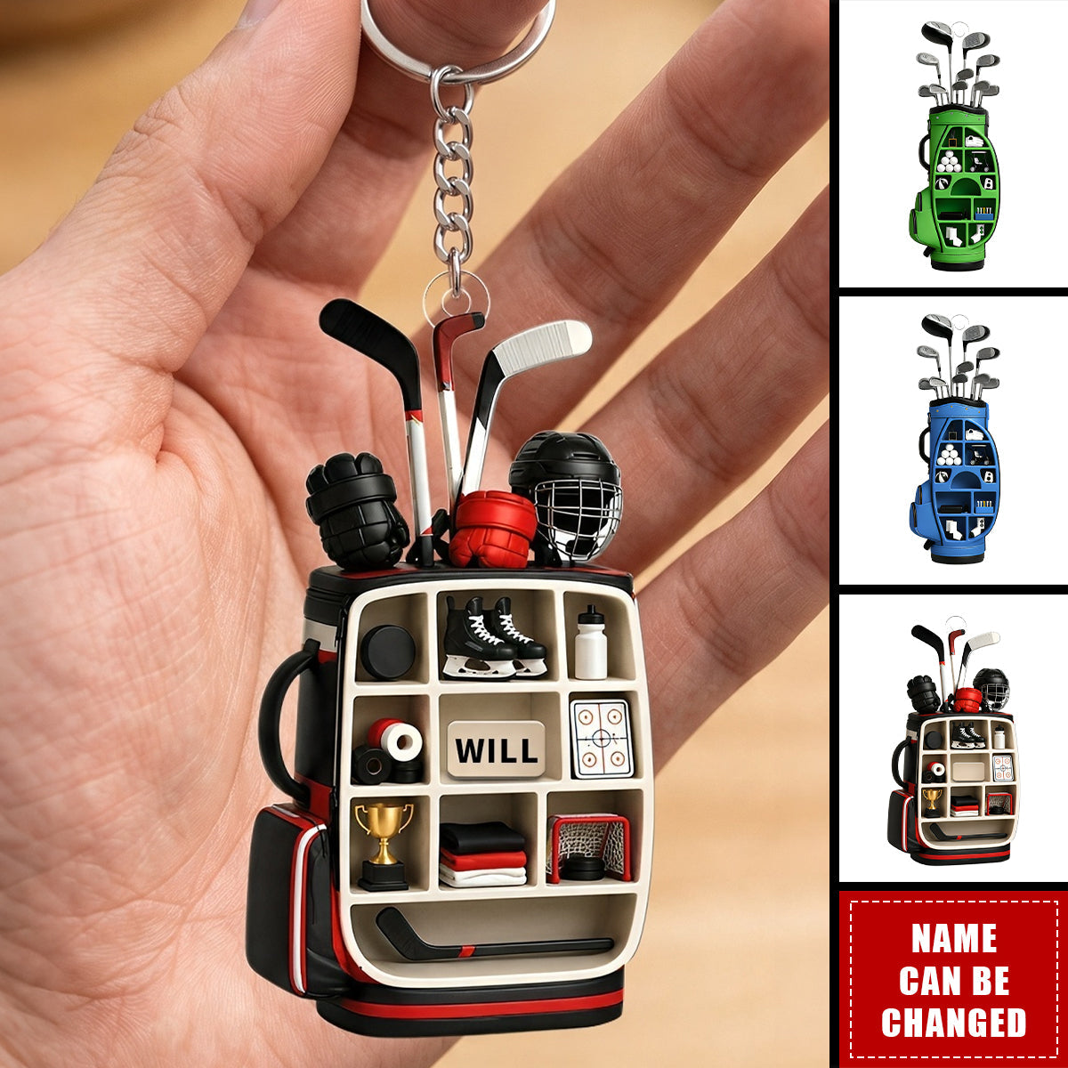 Personalized Golf & Hockey Bag Acrylic Keychain - Custom Name Sports Accessory Gift for Sports Fans