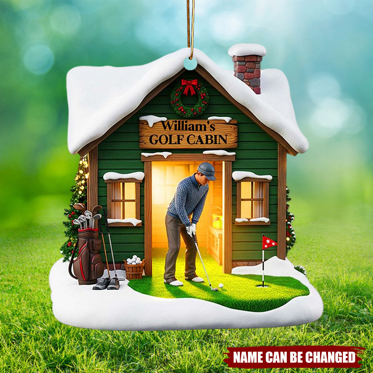 Golf Cabin Christmas Ornament - Personalized Gift For Golfers