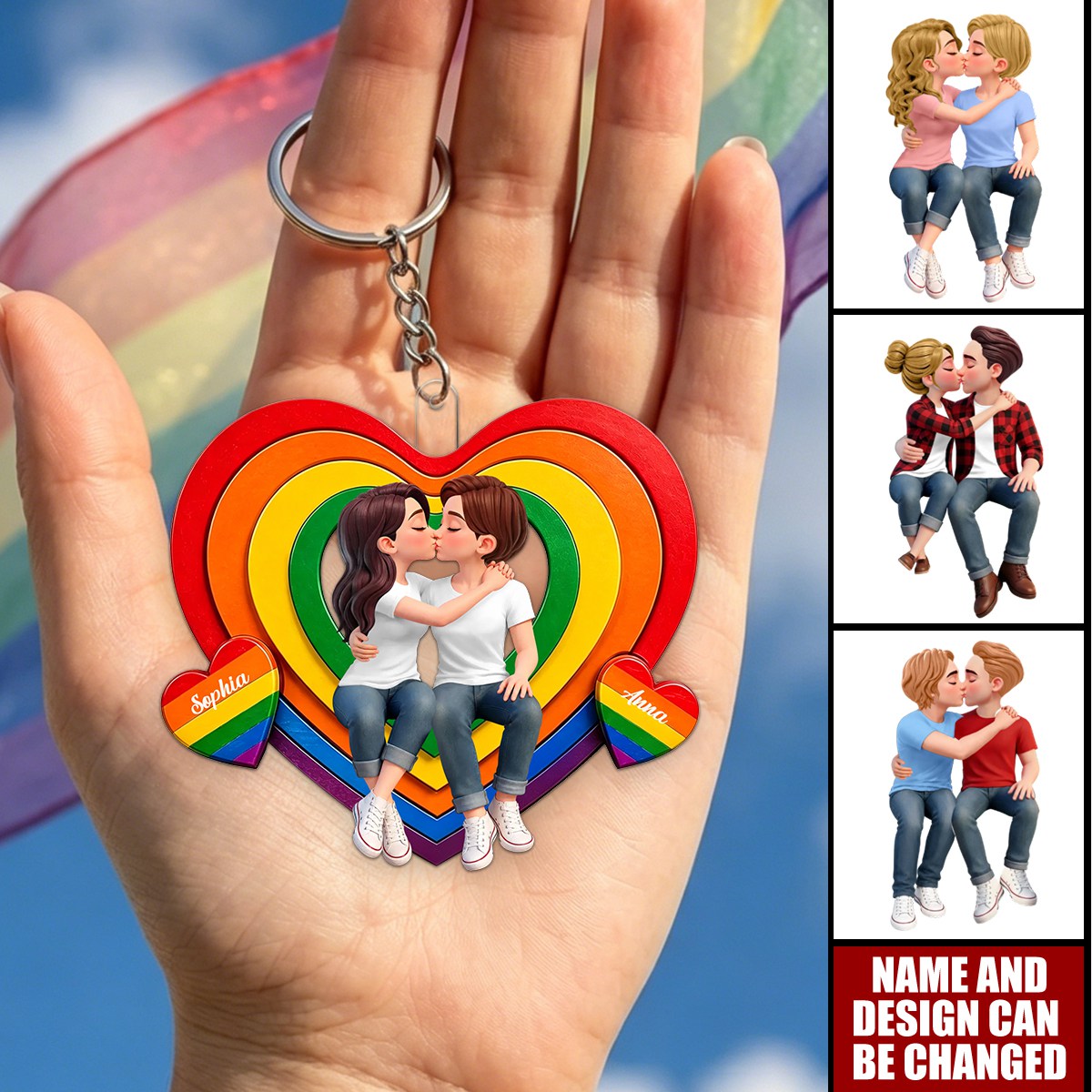 Together With Pride LGBT+ Couple - Personalized Acrylic Keychain - Gift For Couple, Happy Pride Month