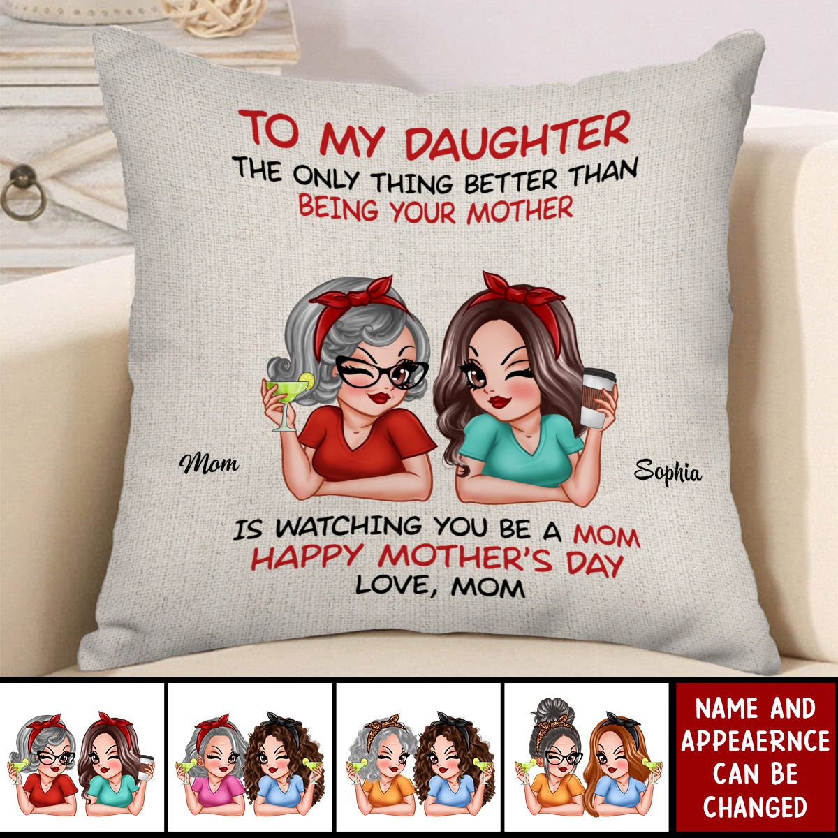 To My Daughter Happy Mother‘s Day Personalized Pillow