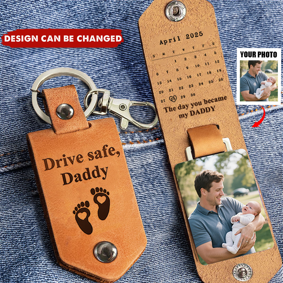 The Day You Became My Daddy Custom Calendar - Personalized Leather Photo Keychain