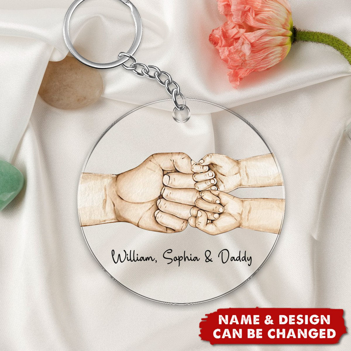 Daddy's Team Fist Bump Personalized Acrylic Circle Keychain