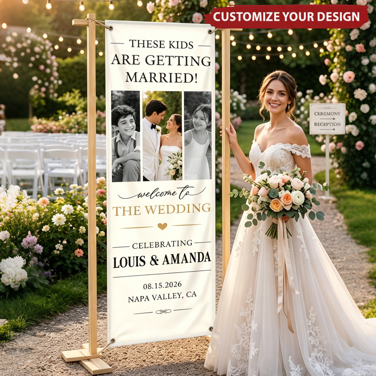 Custom Photo Welcome Banner - Personalized Anniversary Wedding Gifts For Husband And Wife, Him And Her - Best Day Ever, Hands Down