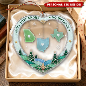 Personalized US State Map Heart Acrylic Ornament for Long Distance Family