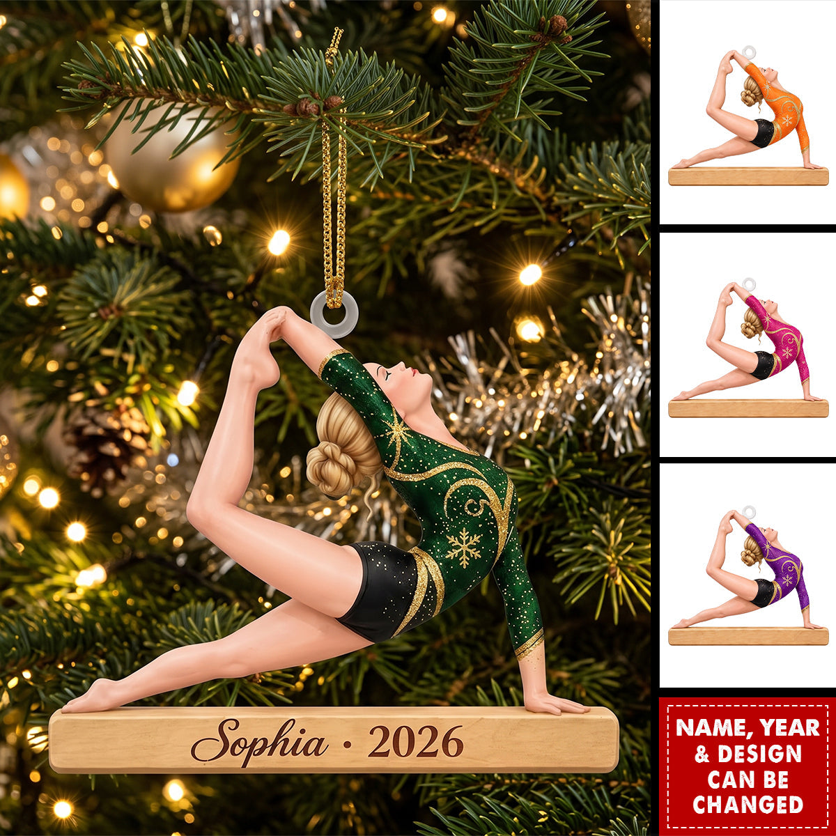 Personalized Gymnastics Christmas Ornaments, Custom Name Gymnast Christmas Decoration