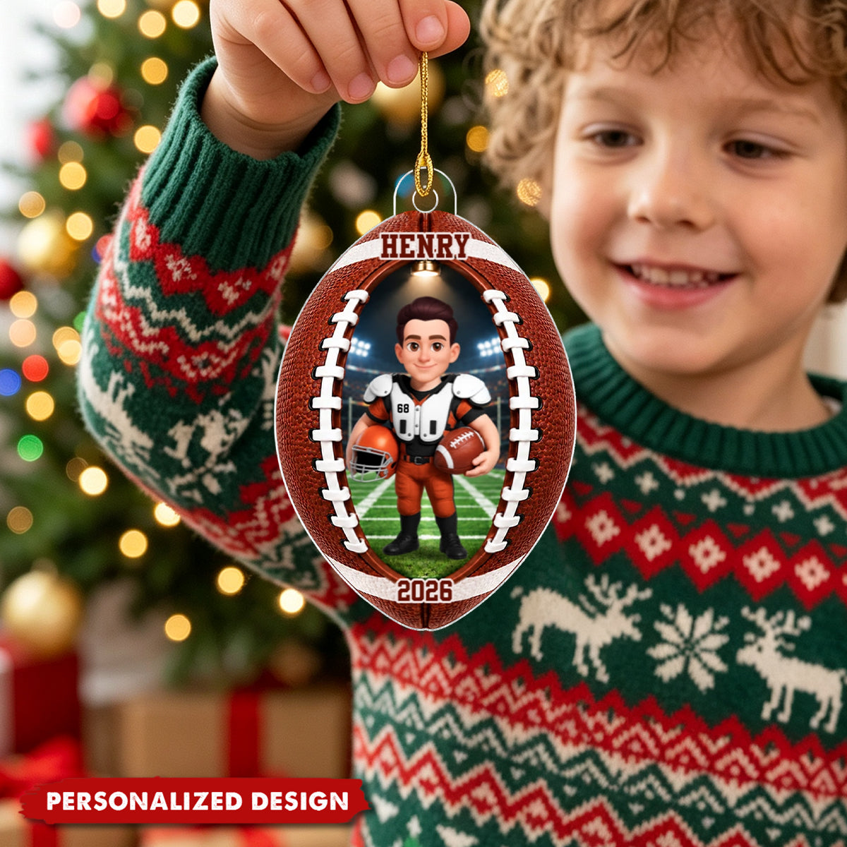 Personalized Football Player Acrylic Christmas Ornament - Sports Fan Xmas Tree Decor