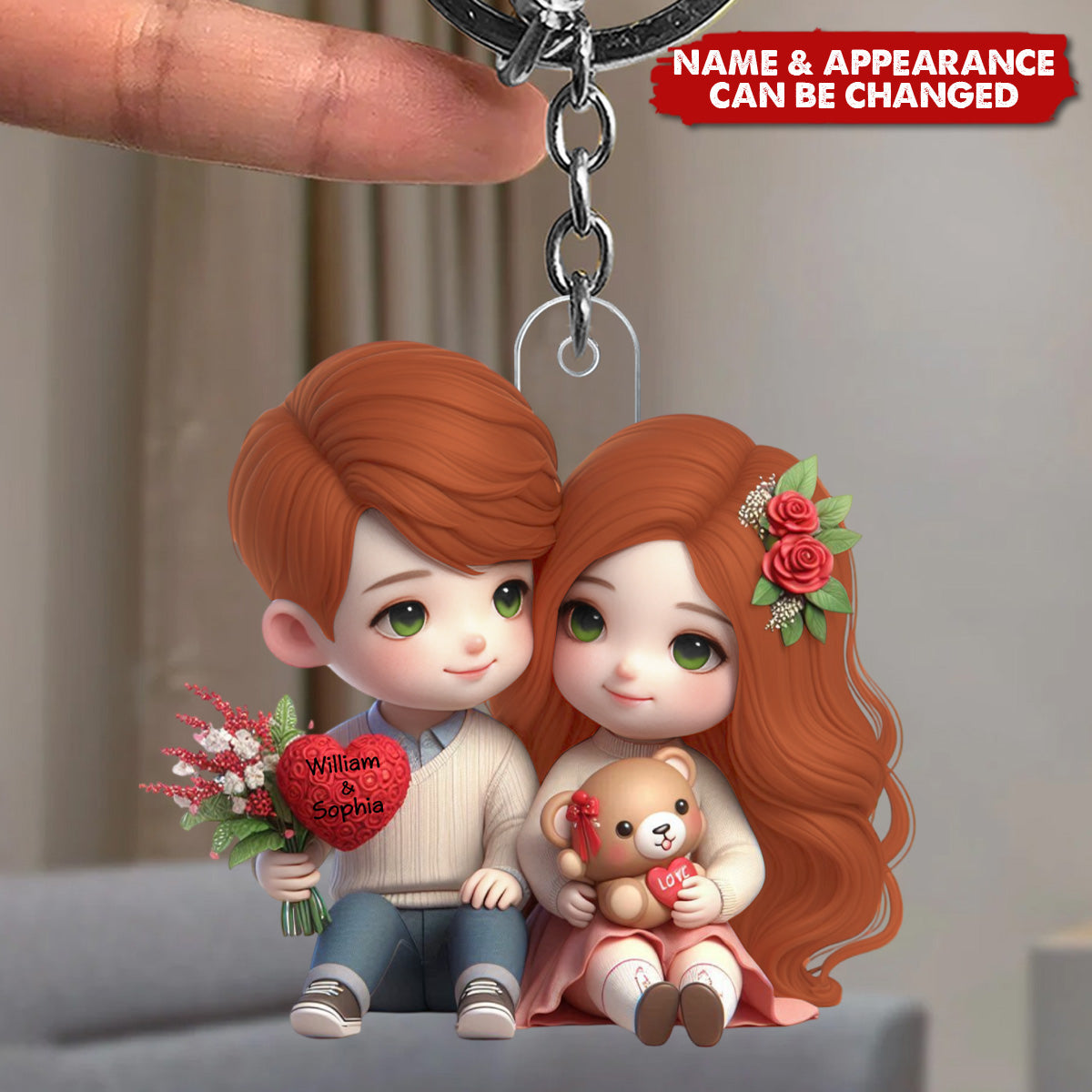 Cute Doll Couple - Personalized Acrylic Keychain - Valentine's Day Gift