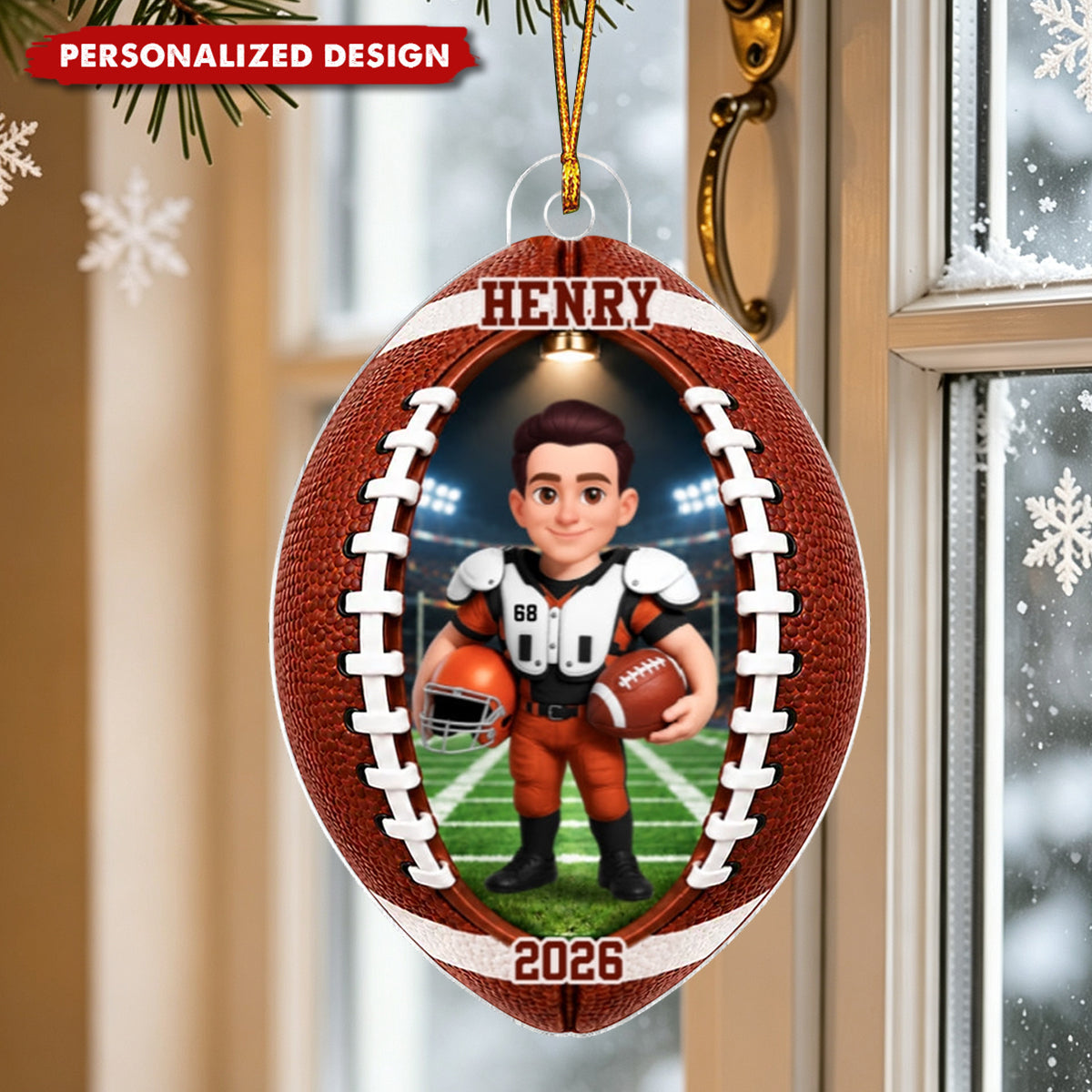Personalized Football Player Acrylic Christmas Ornament - Sports Fan Xmas Tree Decor