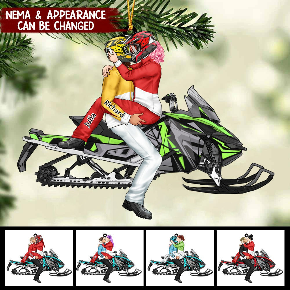 Personalized Gifts Custom Christmas Ornament For Skiing Couples, Snowmobile Lovers