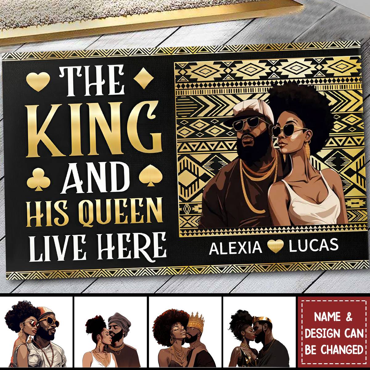 Black Couple The King And His Queen Live Here - Personalized Doormat