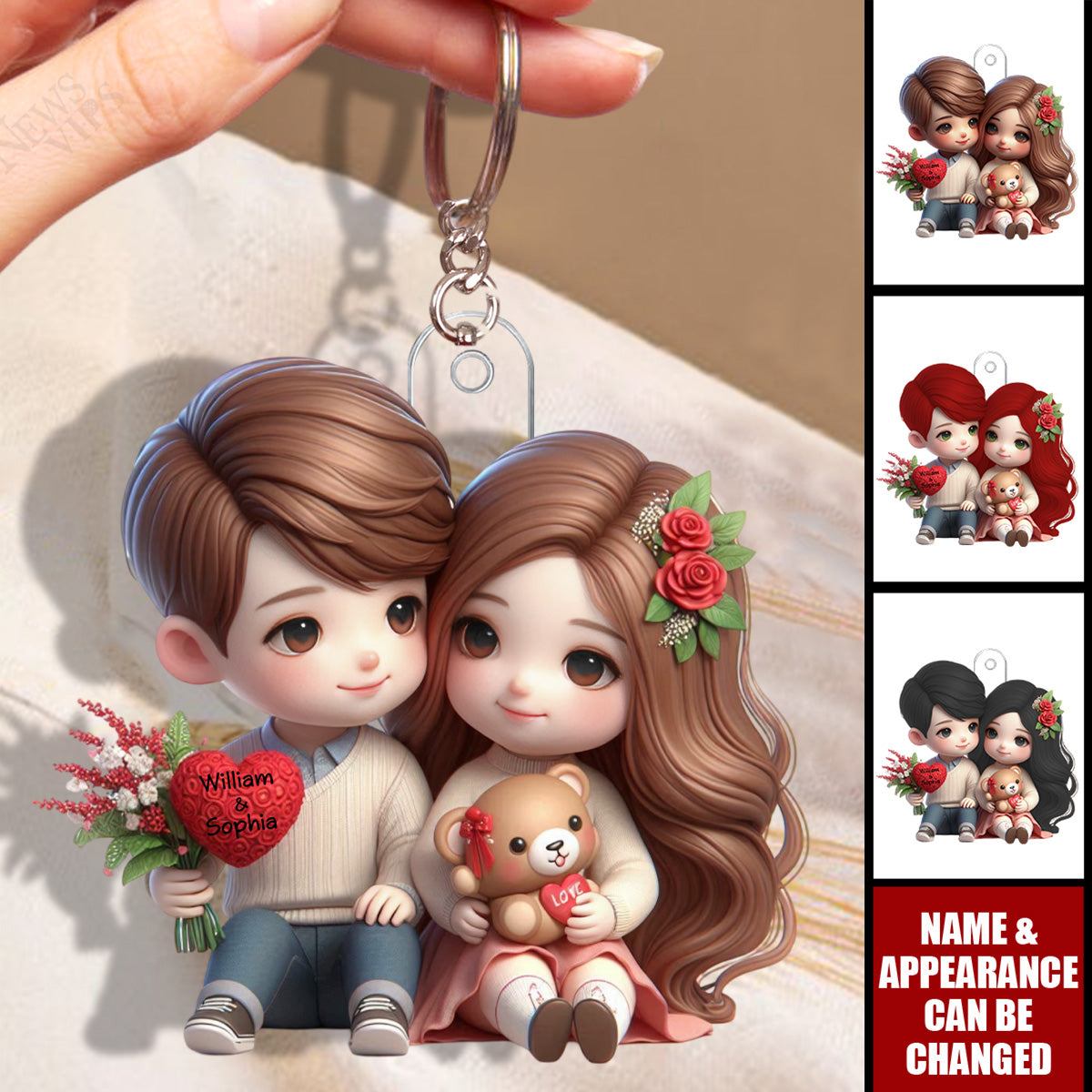 Cute Doll Couple - Personalized Acrylic Keychain - Valentine's Day Gift