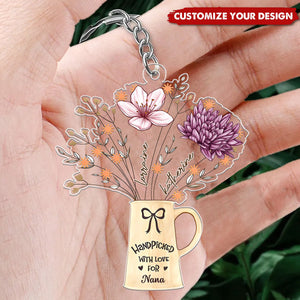 Birth Flowers Handpicked With Love For Mom Mama Nana - Personalized Acrylic Keychain