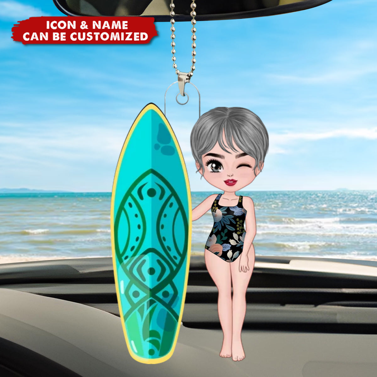 Surfboard Cartoon Character - Personalized Acrylic Car Ornament