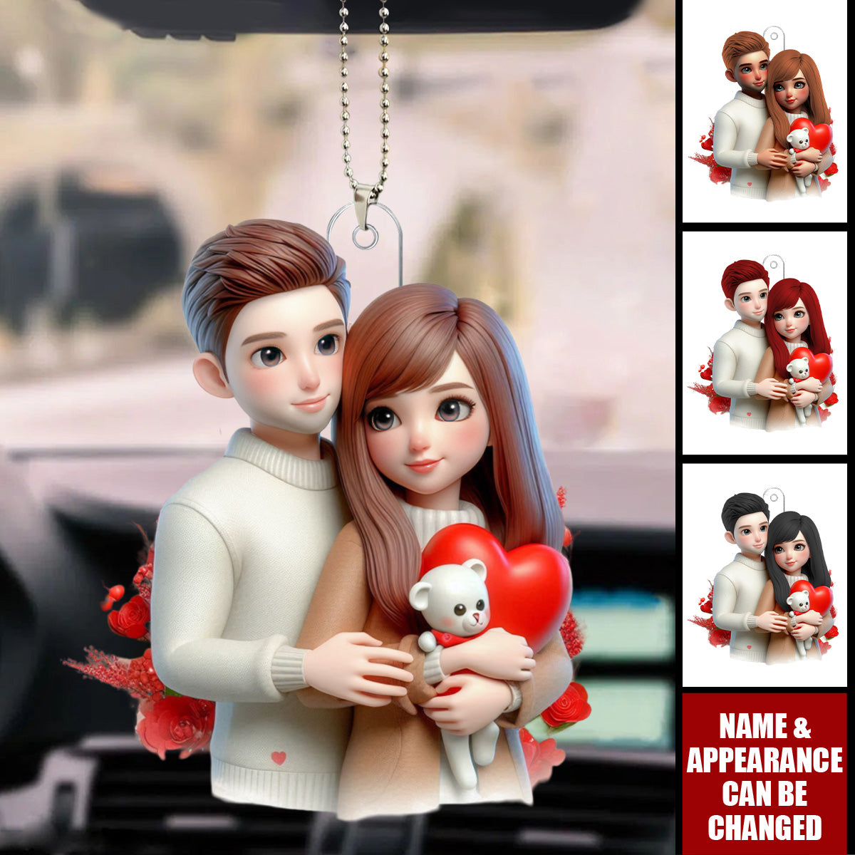 Hugging Couple - Personalized Acrylic Car Ornament - Valentine's Day Gift For Her, Gift For Him